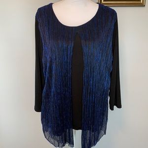 Kim Rogers Holiday formal Blouse Blue & Black Size XL